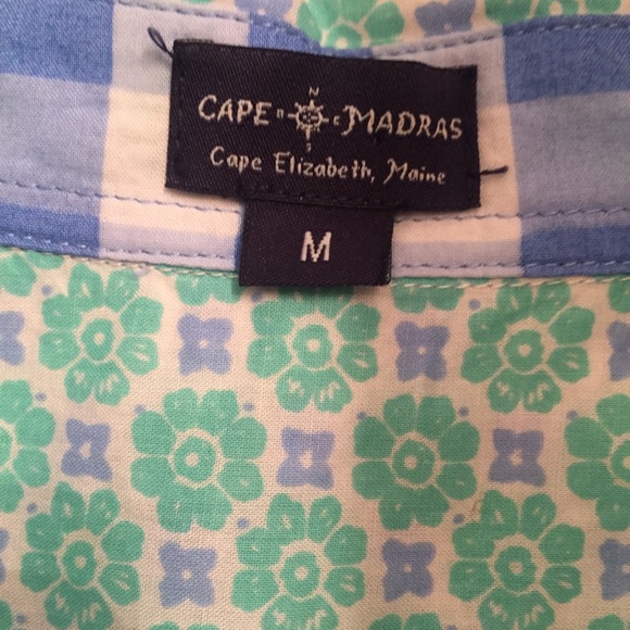 CAPE MADRAS TOP BUTTON DOWN WHITE BLUE PREPPY PRINT SIZE MEDIUM - Picture 6 of 7